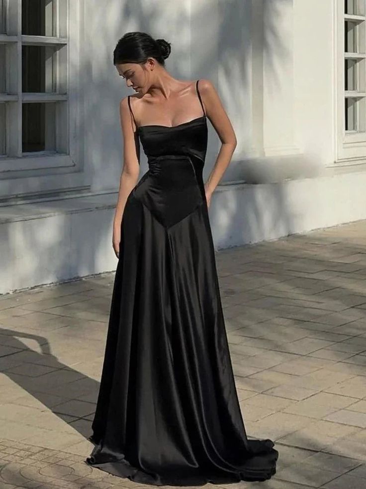 Spaghetti Straps Black Sexy Prom Dress Simple Long Evening Dresses cg25338