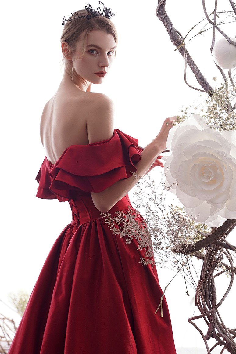 Simple red sweetheart satin long prom dress red bridesmaid dress cg11414