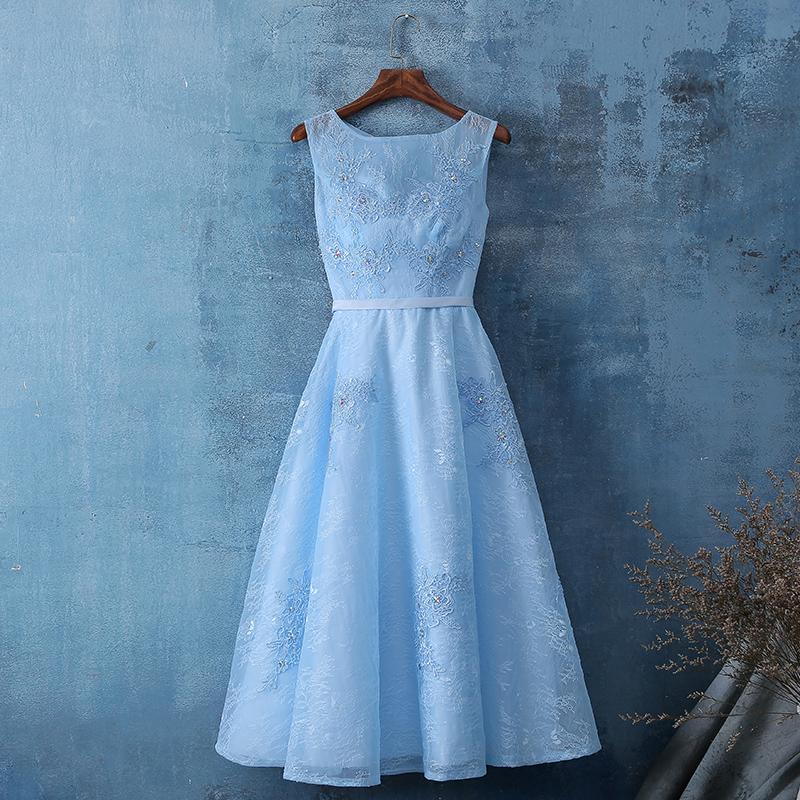 Pink Lace Tea Length Simple Bridesmaid Dress Homecoming Dress cg12023