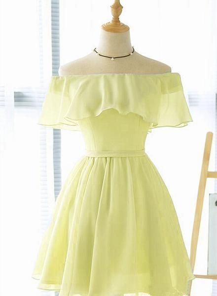 Cute Light Yellow Chiffon Short Party Dress, Short Bridesmaid Dress Homecoming Dress 2020 cg12130