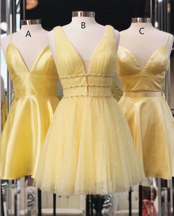 Cute Light Yellow Chiffon Short Party Dress, Short Bridesmaid Dress Homecoming Dress 2020 cg12131