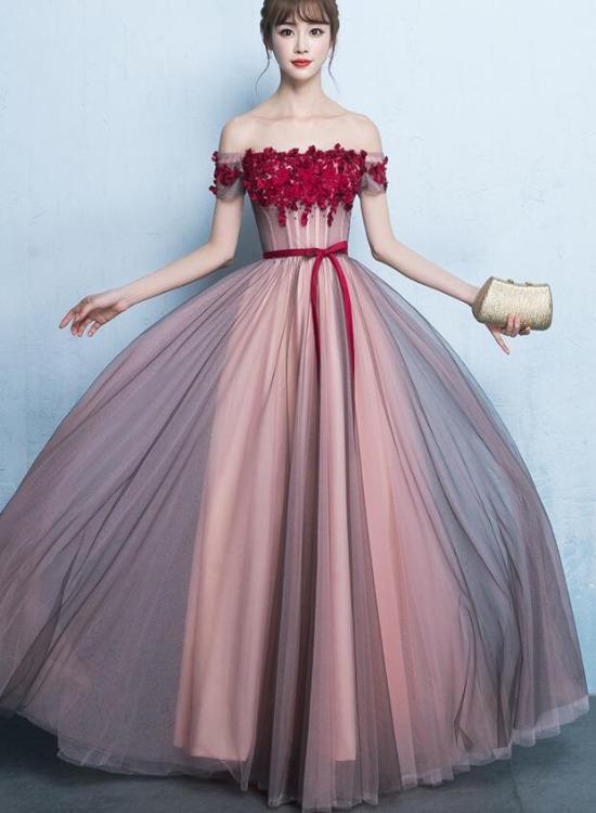 Pink Off Shoulder Floor Length Bridesmaid Dress, A-Line Off Shoulder Prom Dress cg13425