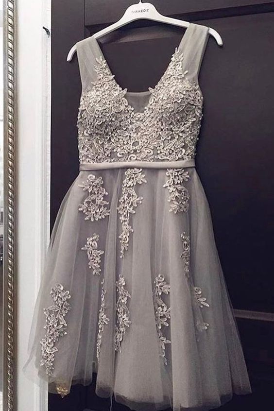 grey short bridesmaid dress party dress Homecoming Dress cg16271