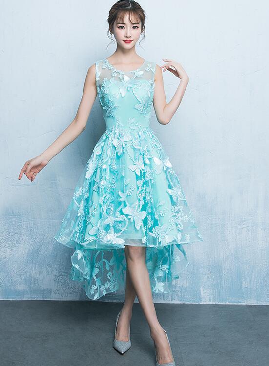 Mint Green Lace High Low Bridesmaid Dress, High Low Homecoming Dress cg16641