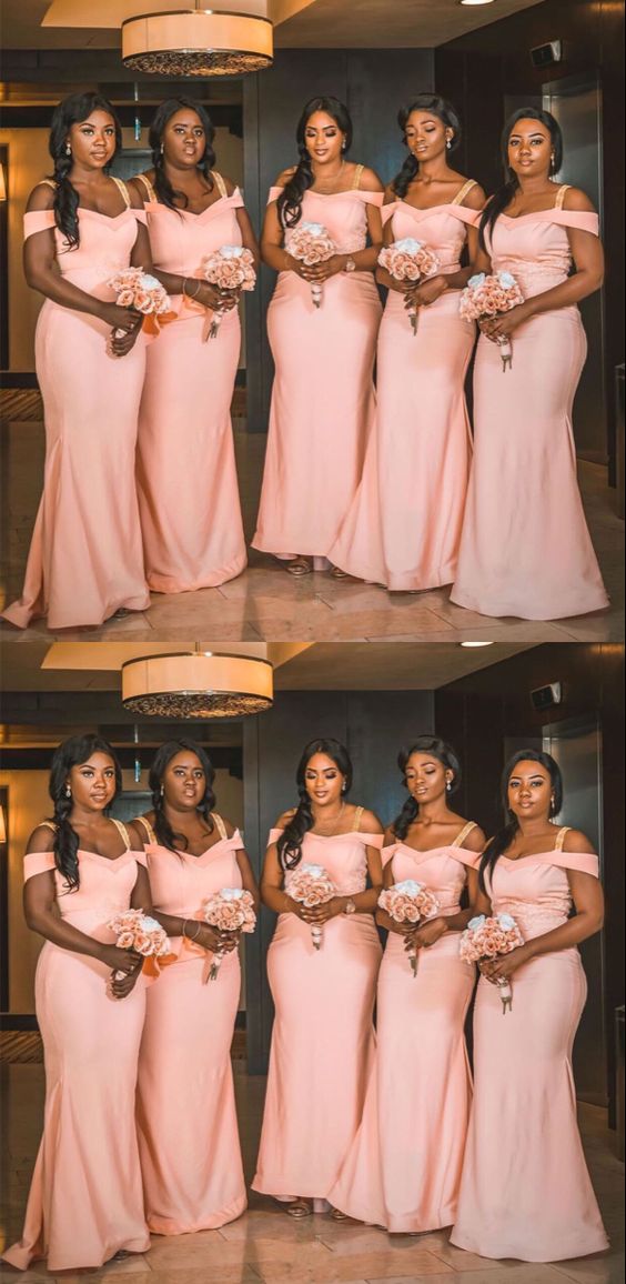 Pink Mermaid Bridesmaid Dresses Cold Shoulder prom Dresses cg16954