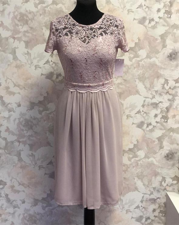 Lace Cap Sleeves Bridesmaid Dresses Knee Length Chiffon Prom Dress cg21302
