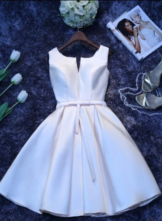 Ivory Satin Short Simple Cute Bridesmaid Dress Party Dress Simple Homecoming Dresses cg22118