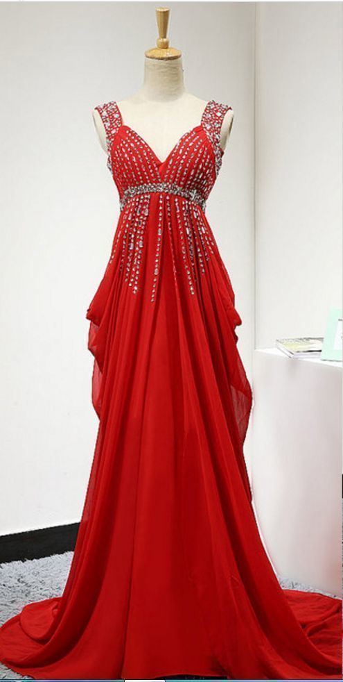 Red Backless Prom Dress,Long Elegant Chiffon Ruched Bridesmaid Dresses cg7725