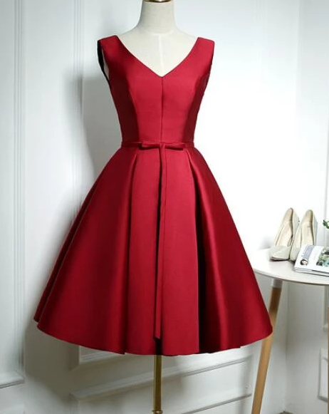 Lovely Wine Red Satin Homecoming Dress, Short Bridesmaid Dress cg8435