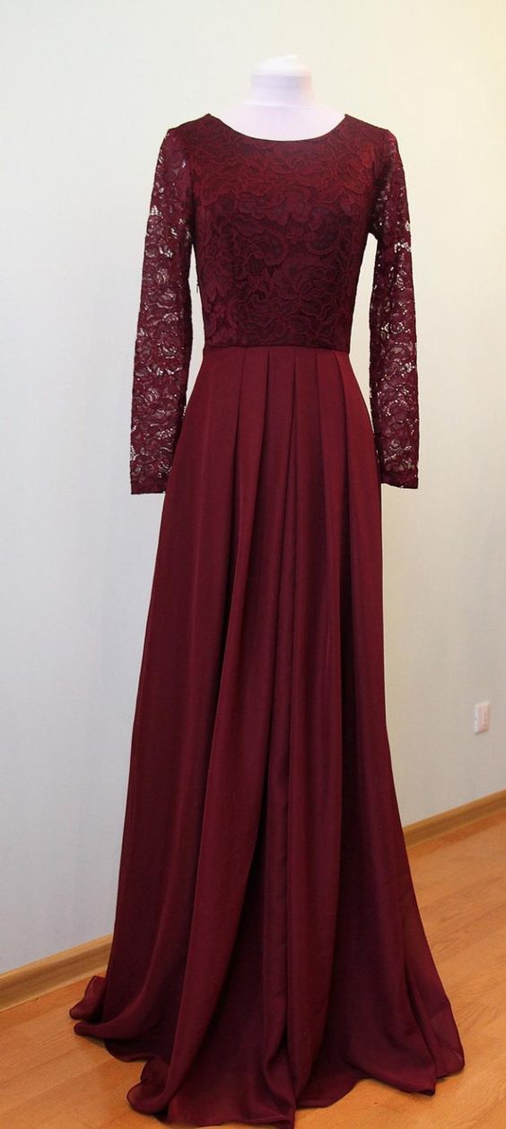 Long burgundy lace dress for bridesmaids Burgundy prom bridesmaid dress cg8891