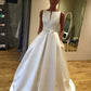 Elegant Satin Bateau Neckline A-line Wedding prom Dress With Bowknot   cg6501