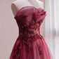 Red Gradient Prom Dress Vintage Strapless Red Wedding Dress Evening Dress    cg17095