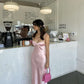 Simple Straps Sleeveless Party Dress Satin Pink Prom Dress      cg25258