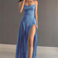 Simple Stain Spaghetti Strap Sleeveless Long Prom Dress with Split     cg25245