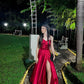 A Line Red Sleeveless Party Dress Satin Long Prom Dress      cg25272