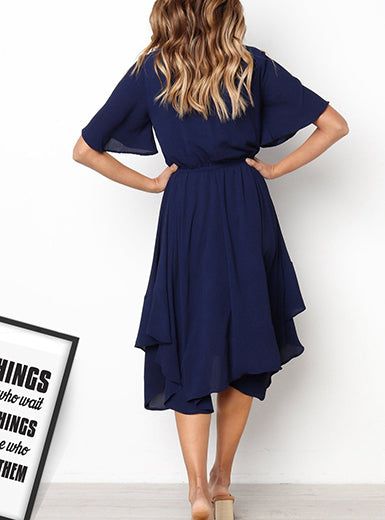 Round Neck Flared Sleeves Navy Prom Dress  cg8525