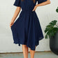 Round Neck Flared Sleeves Navy Prom Dress  cg8525