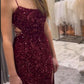 Sexy Mermaid Spaghetti Straps Burgundy Sequin Prom Dresses Party Dress      cg25274