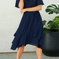 Round Neck Flared Sleeves Navy Prom Dress  cg8525