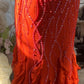 Vintage Evening Dresses, Orange Mermaid Sleeveless Long Party Gowns  cg25529