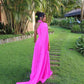 Fuchsia One Shoulder Prom Dress With Draped Sleeves Halter Neck Formal Party Gown Evening Dress    cg25126