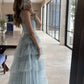 Sweet Light Blue Tulle Prom Dresses,Ruffles Pleated Baby Blue Evening Formal Gown     cg25072