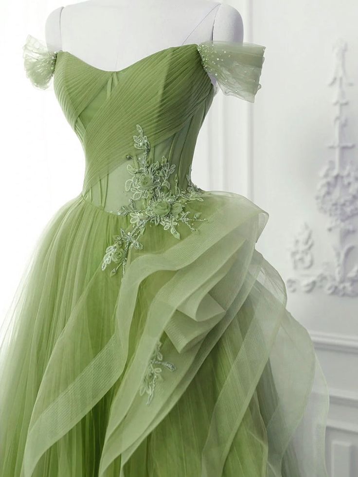 Green A-Line Long Prom Dress, Green Lace Long Evening Dress     cg25028