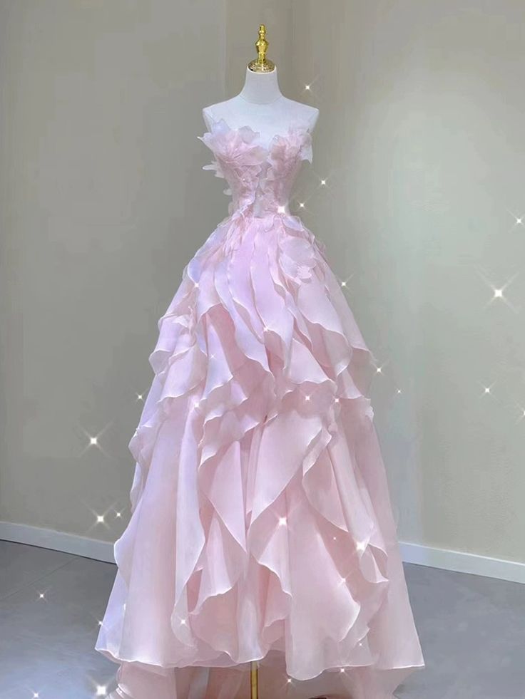 Pink princess evening dress, fairy party dress, girl’s birthday flower dress, Sweet 16 Quinceanera Dress   cg25009