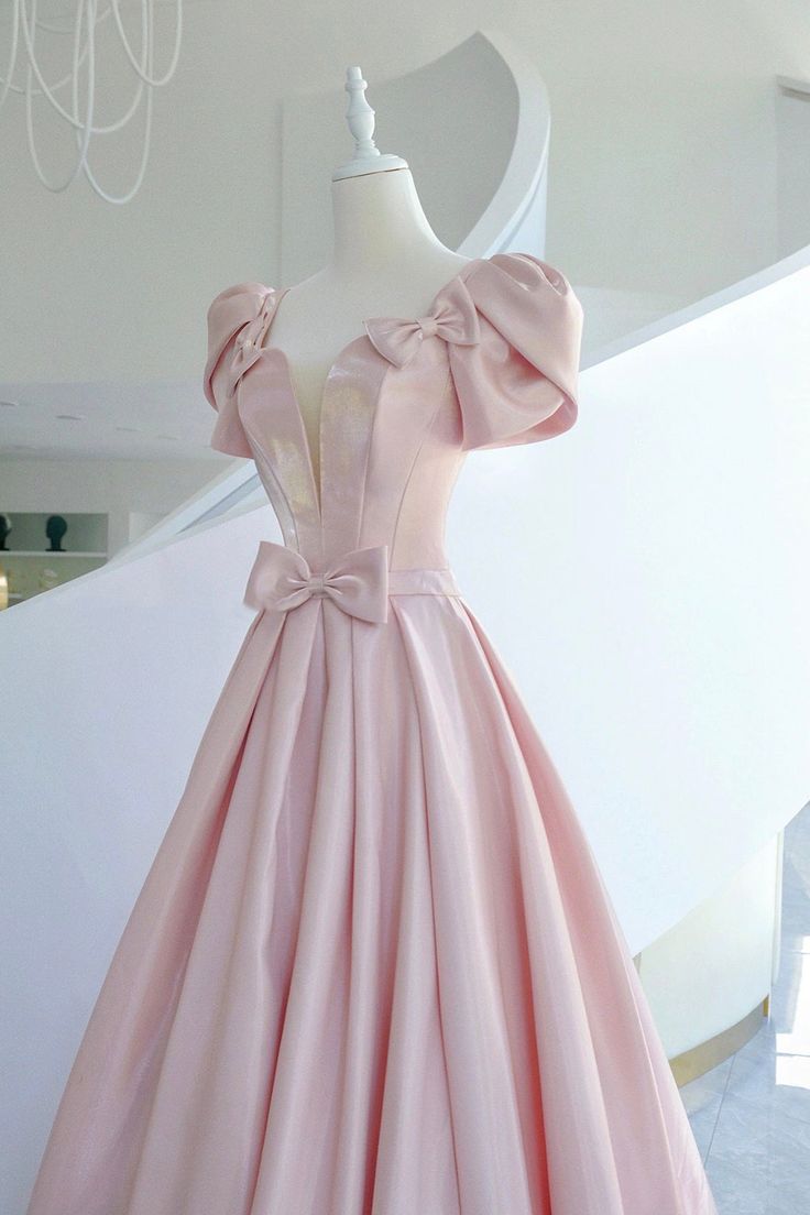 Pink Satin Long Prom Dress, A-Line Evening Dress with Bow     cg25017