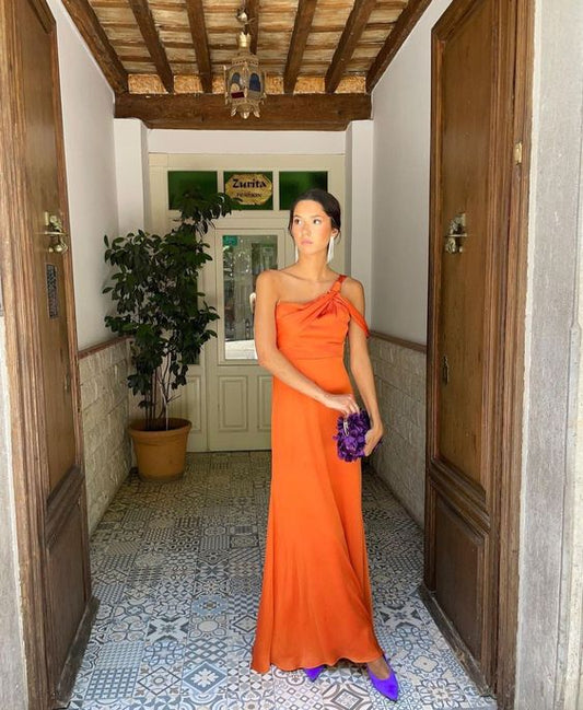 Elegant Orange Sheath Prom Dress,Orange Wedding Guest Outfit       cg25113