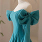 Teal Blue Long Sleeves with Bow A-line Sweetheart Prom Dress, Teal Blue Evening Dress     cg25044