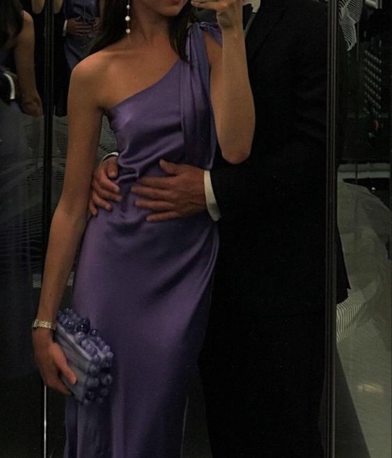 Classy Purple One Shoulder Long Evening Dress,Purple Reception Dress       cg25061