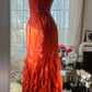 Vintage Evening Dresses, Orange Mermaid Sleeveless Long Party Gowns  cg25529
