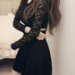 Black Round Neck Long Sleeve Lace homecoming Dress  cg1860