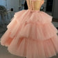 Off the Shoulder Tiered Pink Homecoming Dress    cg22159