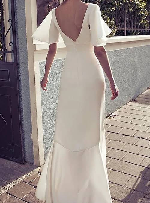 white party dress half sleeve evening dress v neck prom dress cg1329