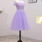 Light Purple Lace And Tulle Off The Shoulder Homecoming Dress, Short Party Dress  cg9056