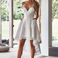 A-Line Spaghetti Straps White Lace High Low prom Dress with Pockets  cg7145