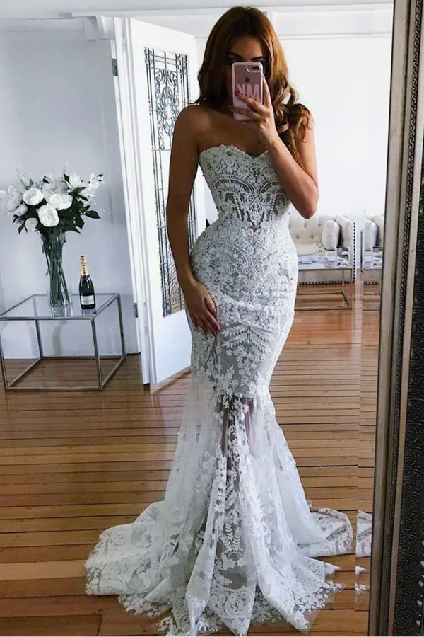 Mermaid Wedding Dress See Through Wedding Dress long prom Dress   cg18139