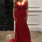 Red Lace Appliques V Neck Open Back Mermaid Prom Dresses cg5104