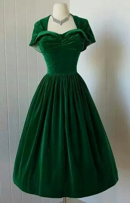 Vintage homecoming Dress, Green Velvet Gowns, Mini Short Homecoming Dress cg1898