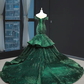 Green Mermaid Sequins Off the Shoulder Luxury Prom Dress With Train    cg20312