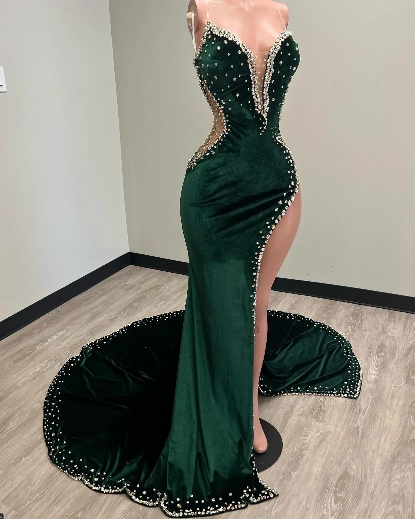 Black Girl Prom Dresses Long Mermaid Green Prom Gown With Train     cg24970