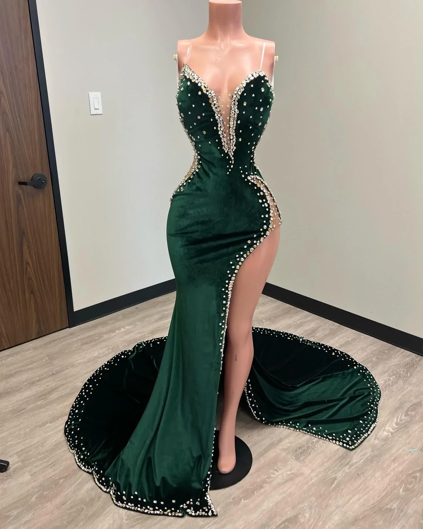 Black Girl Prom Dresses Long Mermaid Green Prom Gown With Train     cg24970