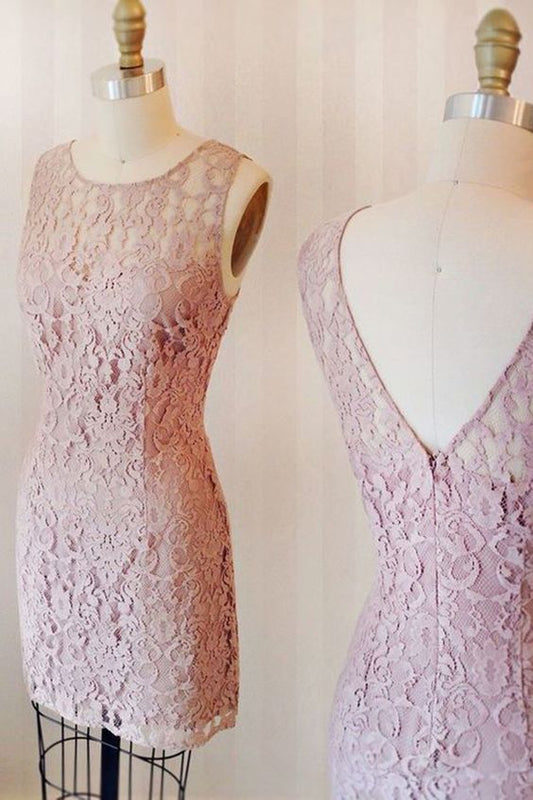 Sheath Crew Knee-Length Pink Lace Homecoming Dress   cg10104