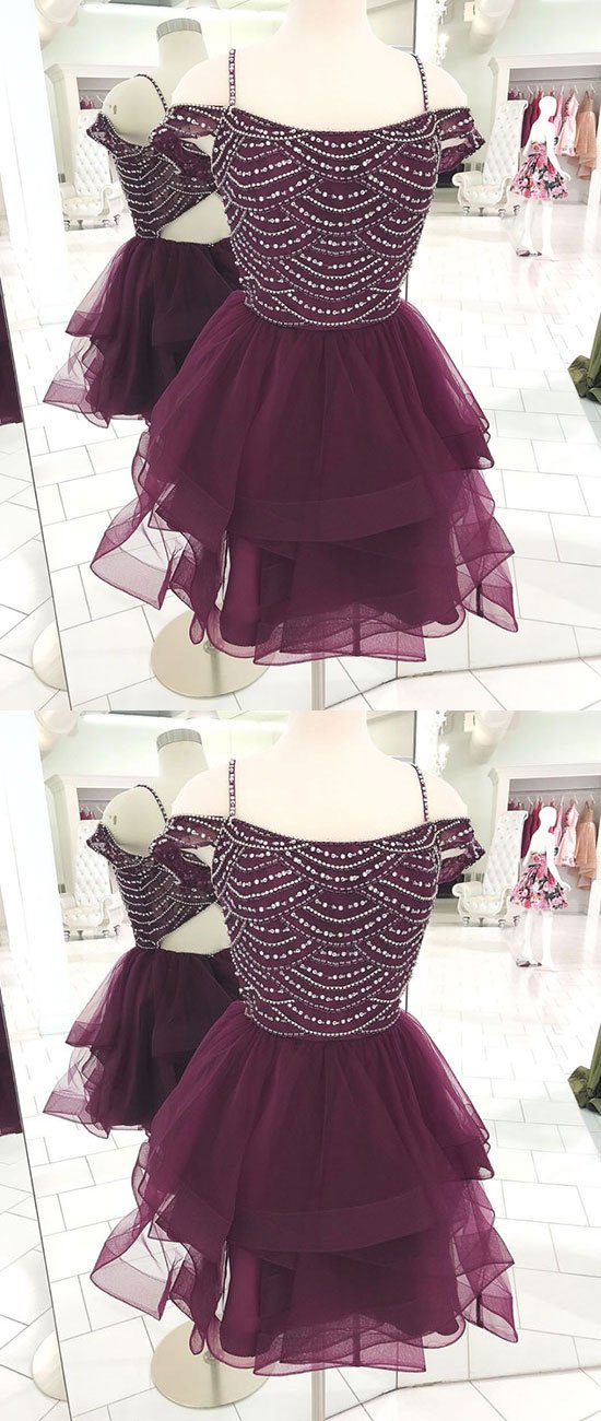 Cute tulle sequin short dress, cute homecoming dress cg1018