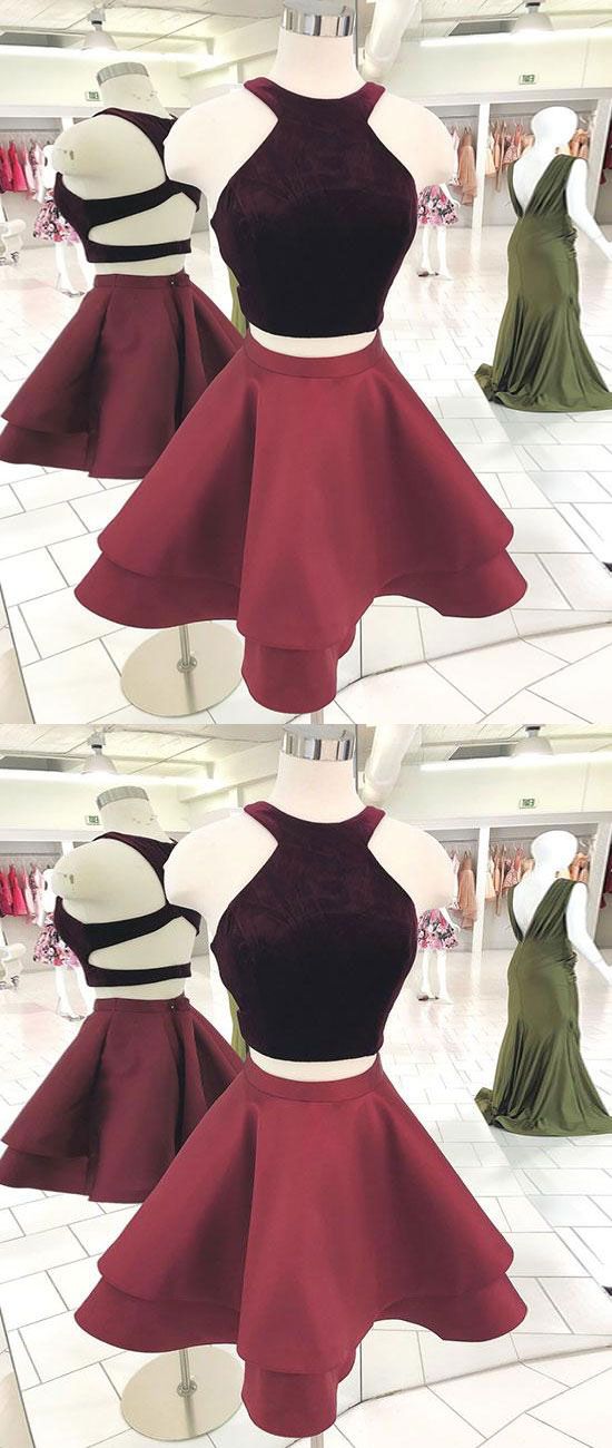 Cute burgundy two pieces short dress, burgundy homecoming dress cg1021