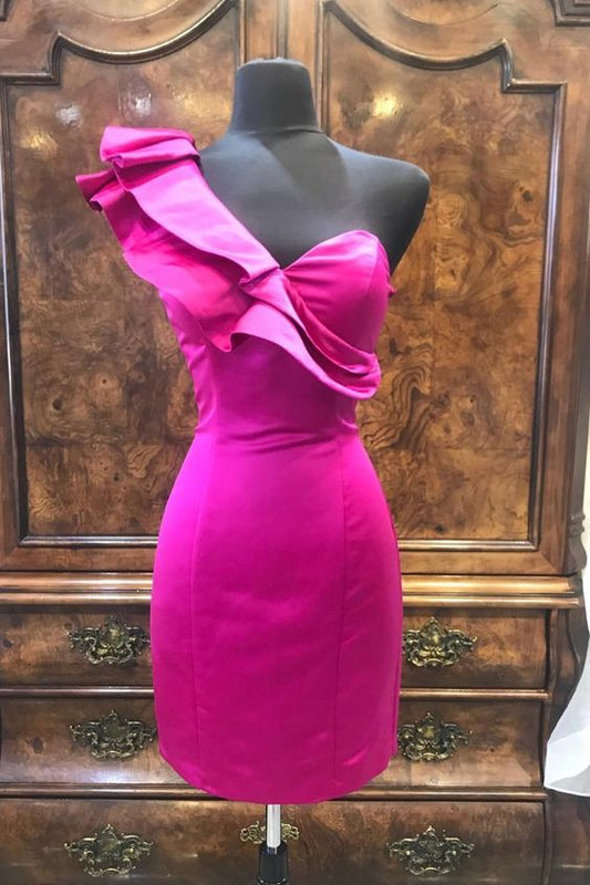 One Shoulder Fuchsia Homecoming Dress   cg10294