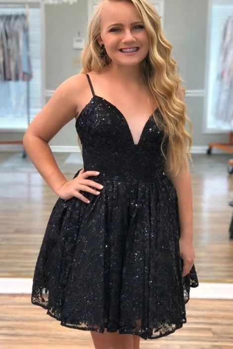 Princess A-line Black Lace Short Homecoming Dress   cg10366