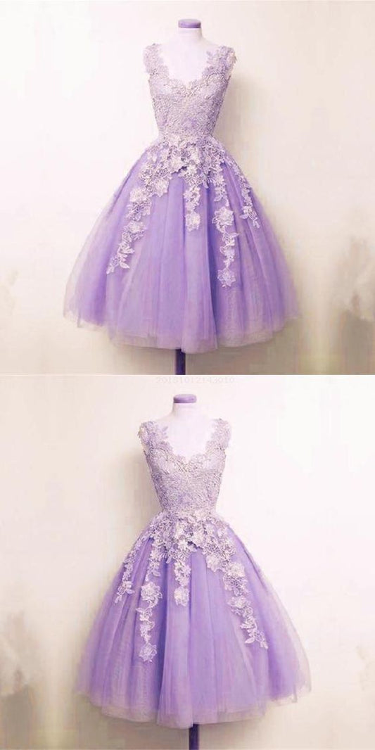 Fetching Appliques Homecoming Dress Lilac Tulle Lace Appliques A-line Short Homecoming Dress  cg10454